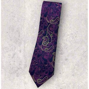 TED BAKER Silk Tie Navy Purple Green Paisley W:3.5" EUC
